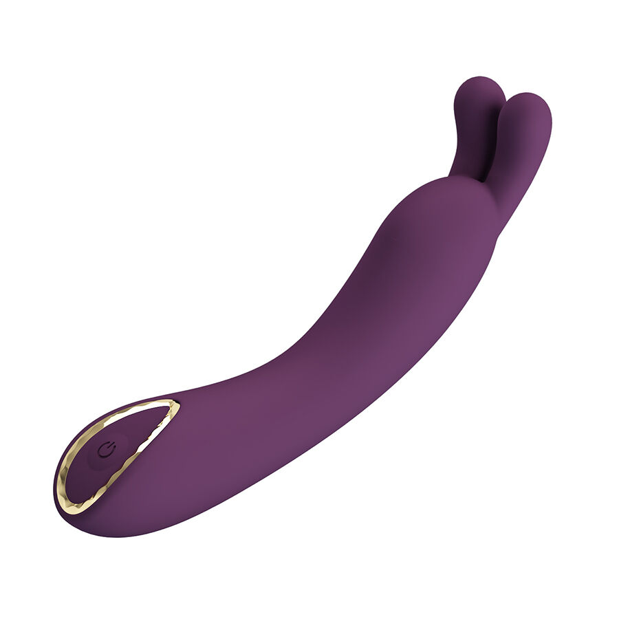 Vibrador roxo em silicone com botão dourado