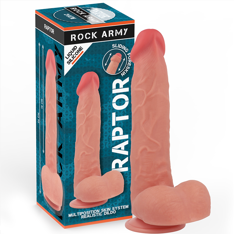 Dildo realista rosa e sua embalagem azul Rock Army