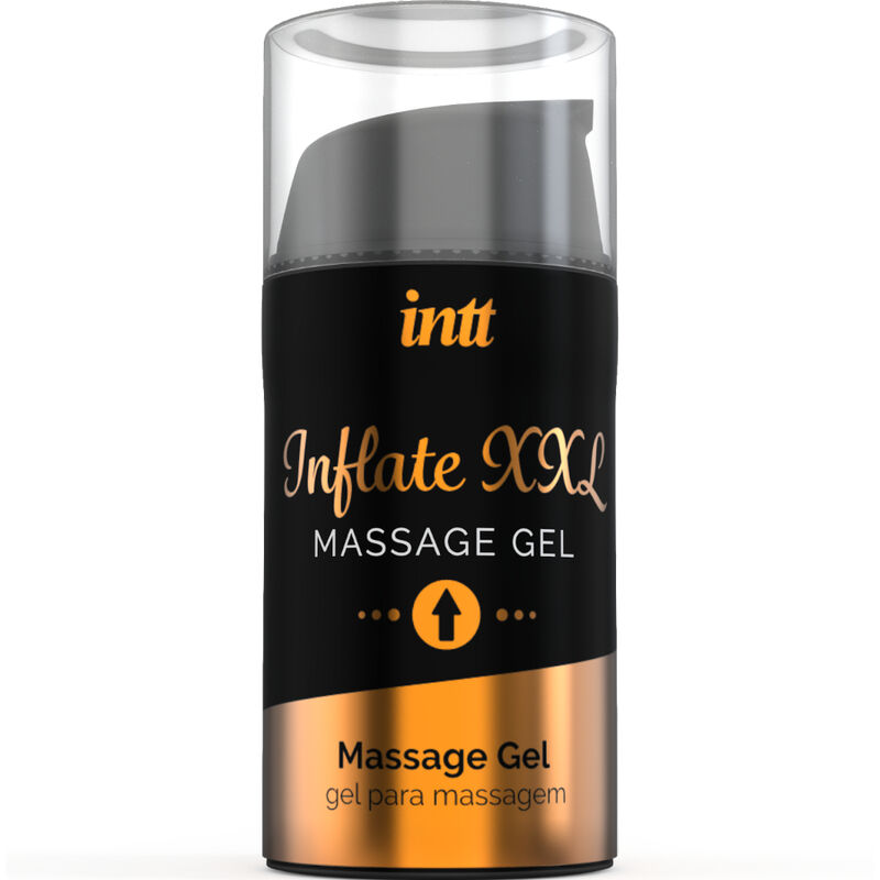 Frasco preto e dourado de gel de massagem Inflate XXL com tampa transparente