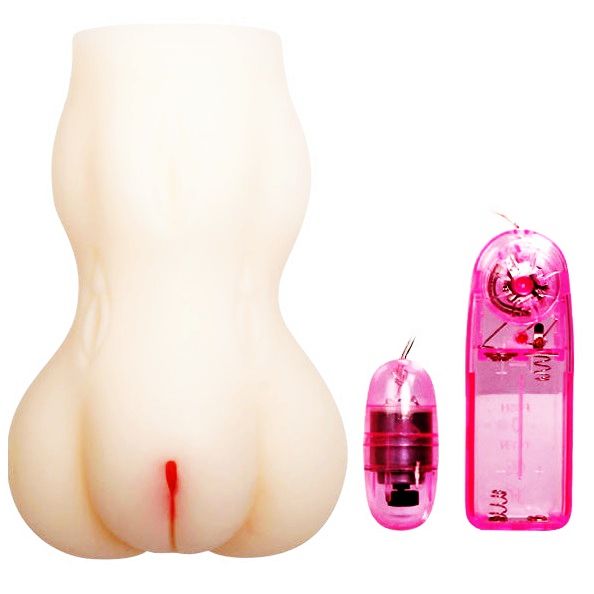 Produto branco estilo corpo humano com detalhe vermelho e dois dispositivos rosa transparentes