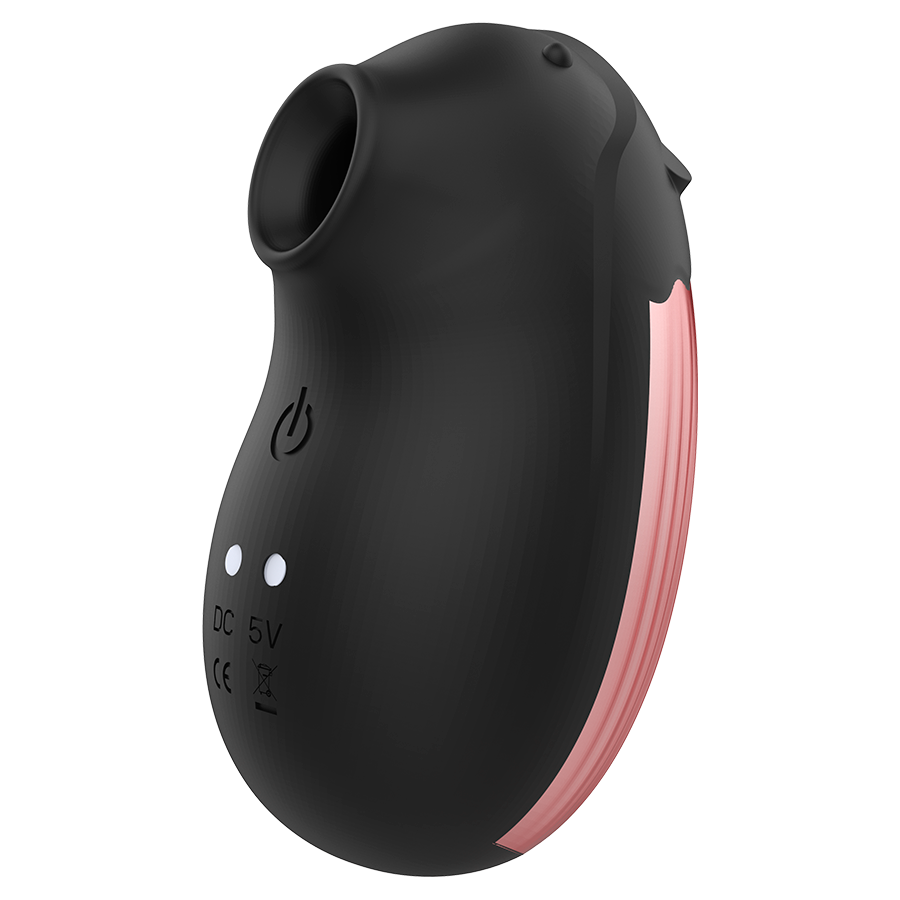 Dispositivo eletrônico preto com detalhes rose gold e botão de ligar