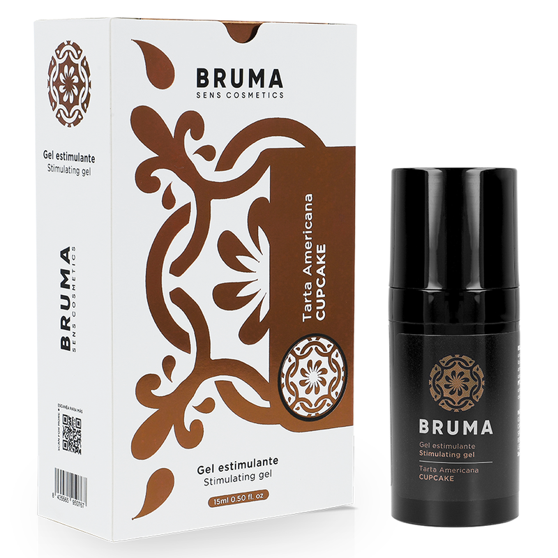 Gel estimulante Bruma Sens Cosmetics com embalagem e frasco em tons branco, castanho e preto.