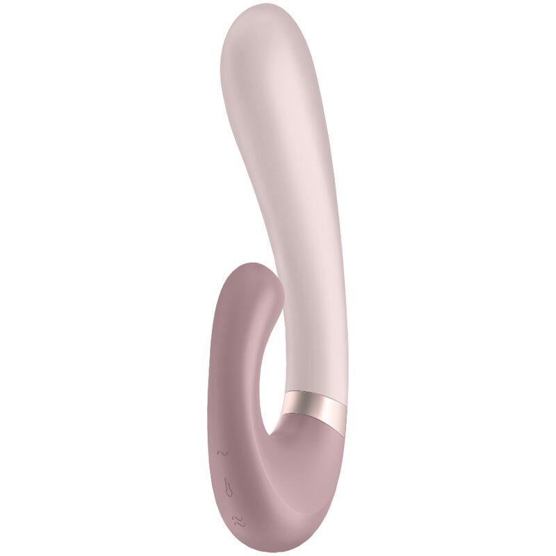 Vibrador de silicone rosa claro com ponta dupla e controlos tácteis.
