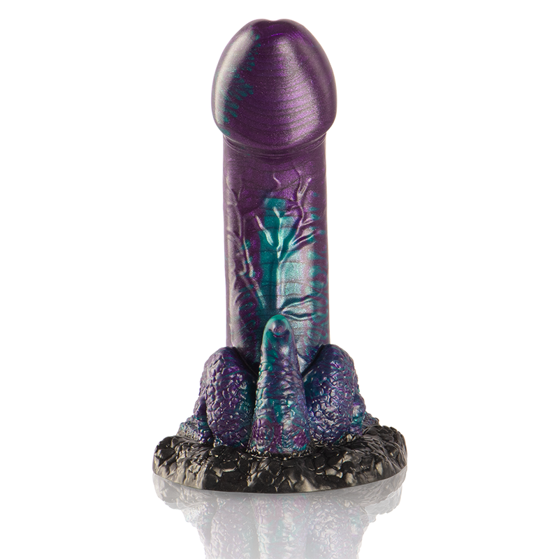 Objeto silicone forma fálica roxo azul base preta