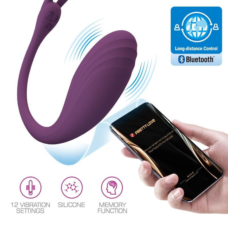 Dispositivo sexual roxo com controle via smartphone Bluetooth