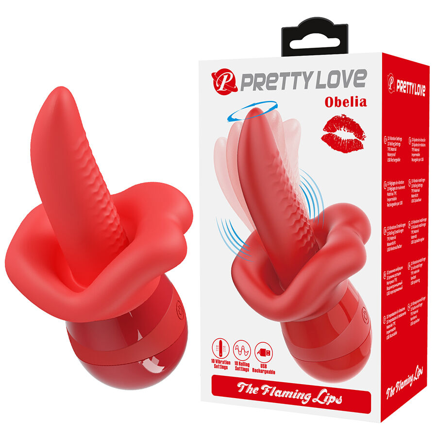Vibrador vermelho com embalagem Pretty Love Obelia e ícones de funções