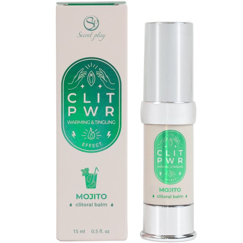 Bálsamo clitorial CLIT PWR sabor Mojito com embalagem branca e detalhes verdes
