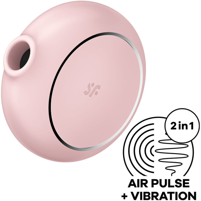 Produto redondo rosa com orifício e texto 2 in 1 AIR PULSE + VIBRATION
