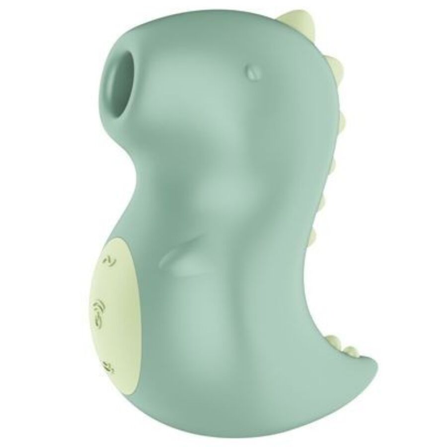 Brinquedo dinossauro verde claro com detalhes em amarelo e escamas nas costas