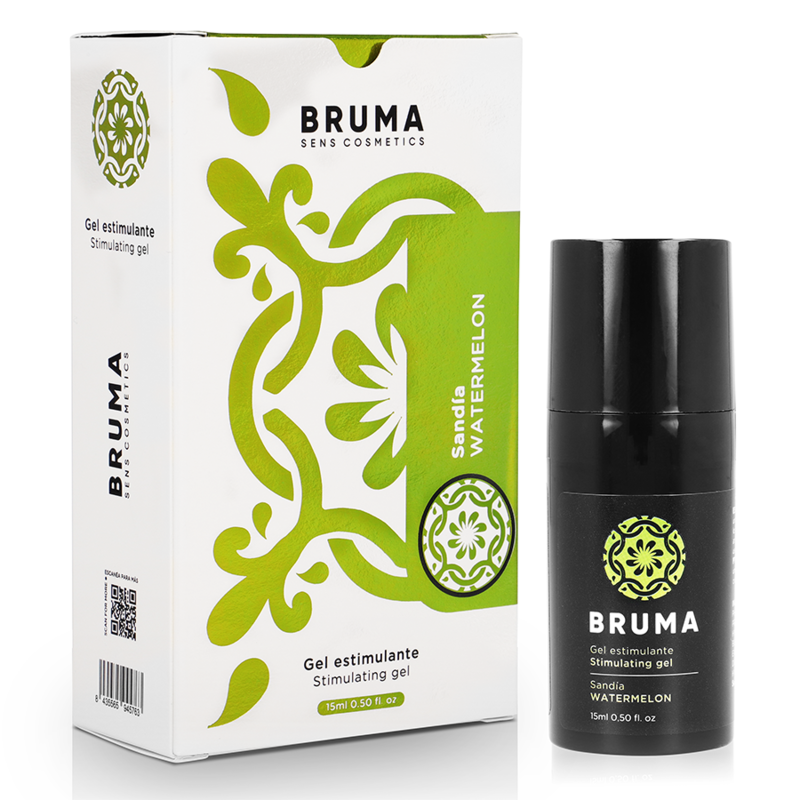 Gel estimulante Bruma Sandia Watermelon com embalagem branca e frasco preto