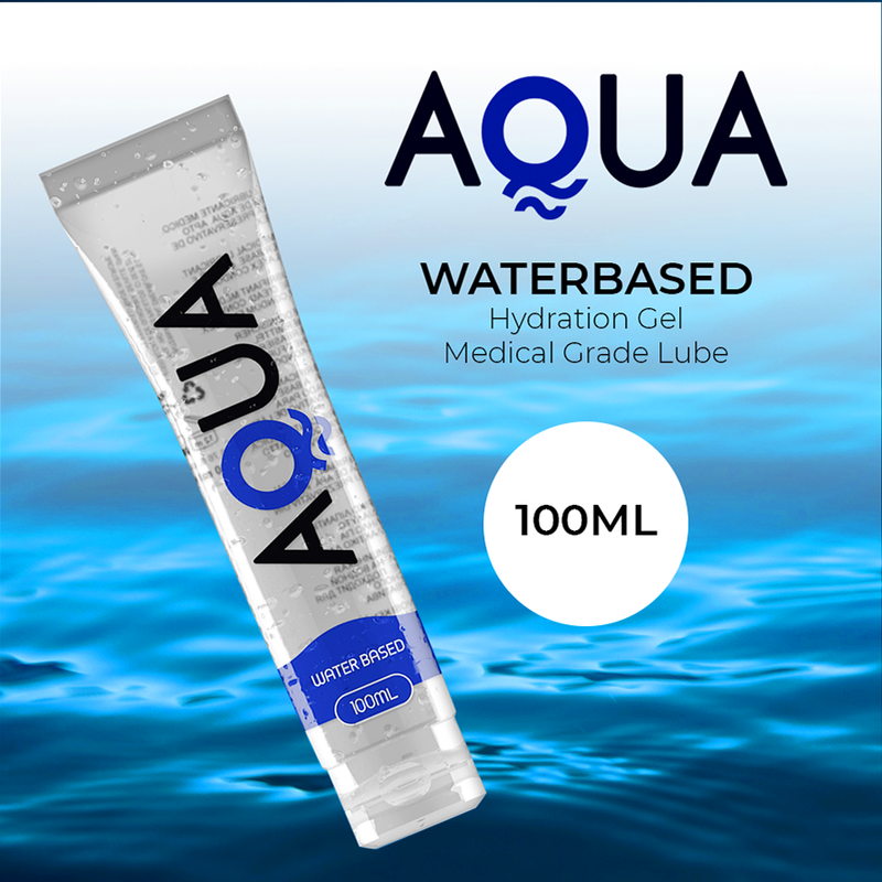 Tubo de gel hidratante à base de água AQUA 100ML em fundo azul água