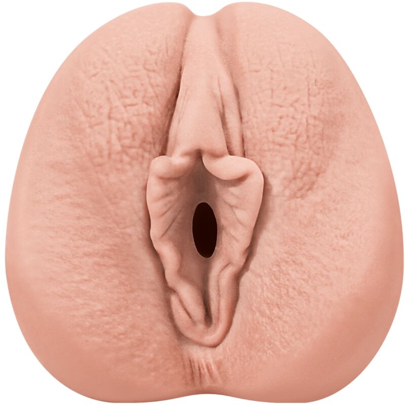 Objeto rosa que imita a forma de uma vulva humana com textura realista