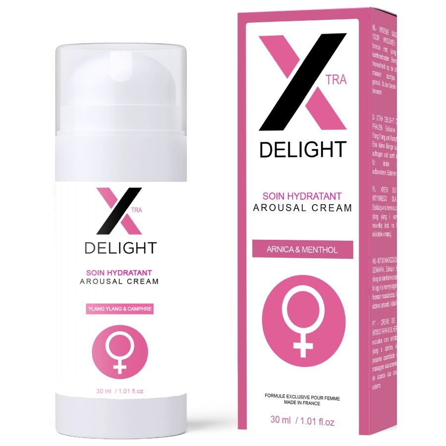 Creme Xtra Delight hidratante arousal cream com embalagem branca e rosa