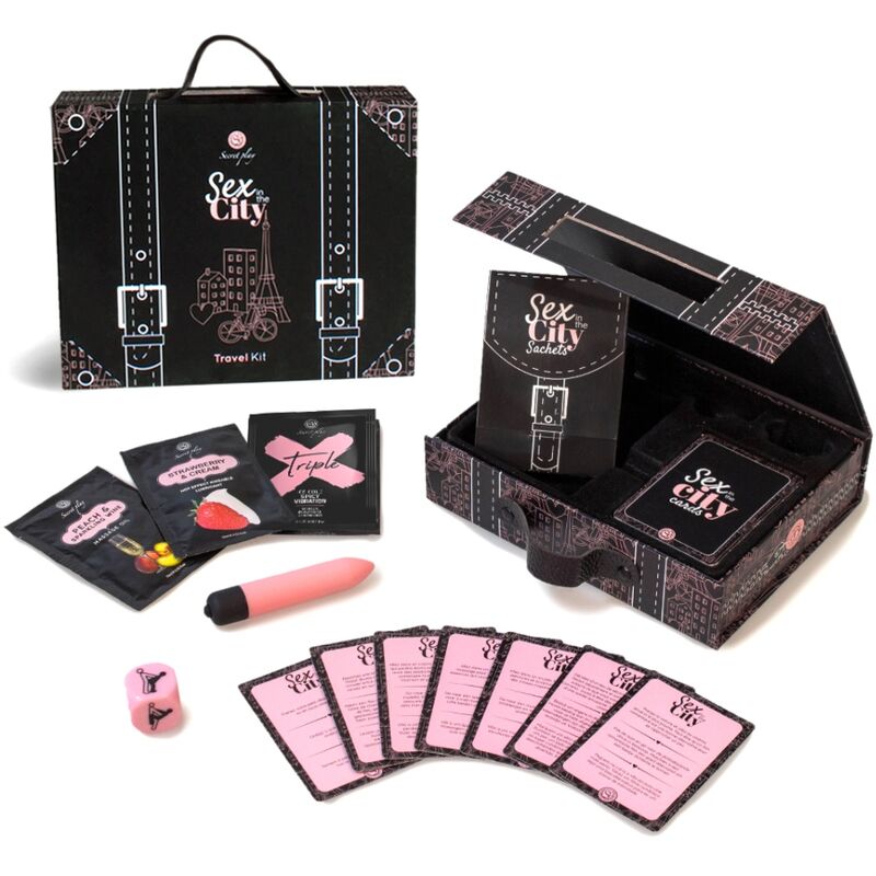 Conjunto de jogo erótico Sex in the City Travel Kit em embalagem preta com cartas e acessórios