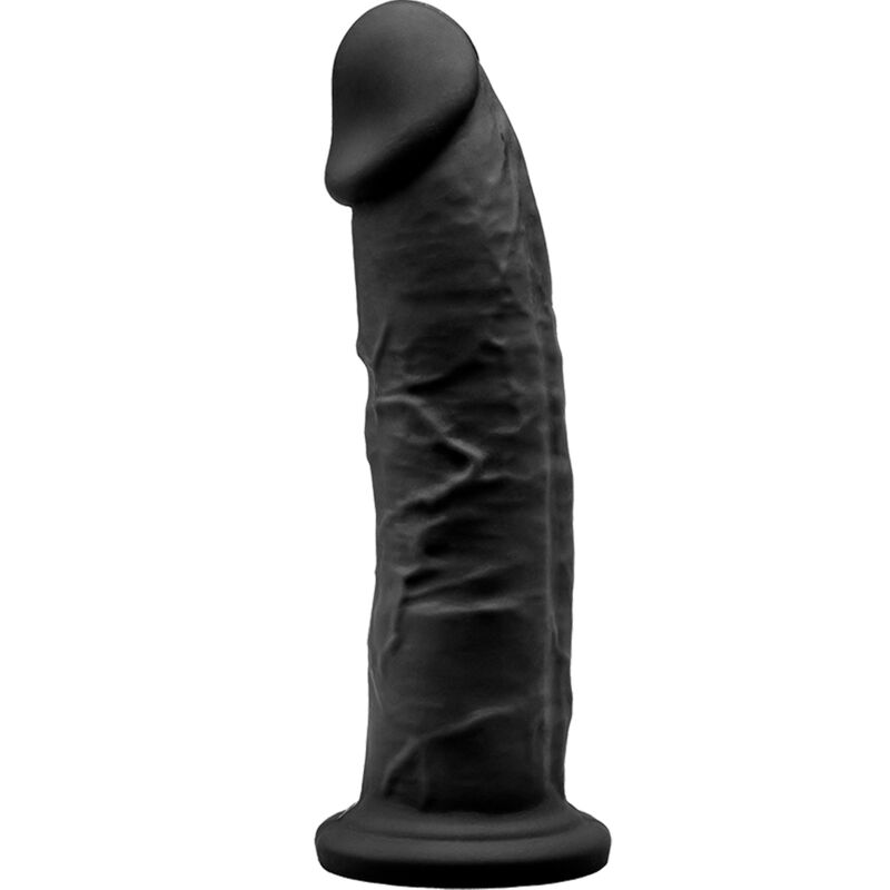 Dildo preto com textura realista e base de ventosa