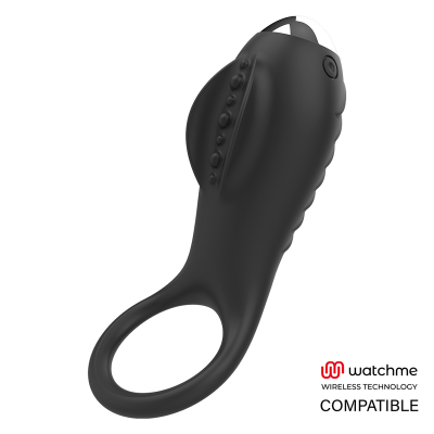 Dispositivo preto em silicone com anel e botão, texto watchme wireless technology compatible