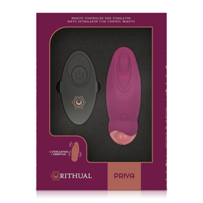 Estimulador de ovo remoto roxo e preto em embalagem violeta