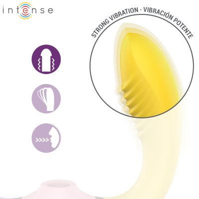 Produto vibratório com ponta amarela texturizada e corpo branco