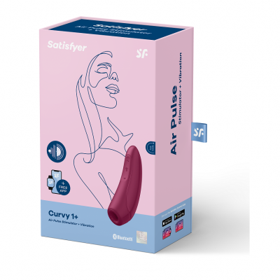 Embalagem do produto Curvy 1+ Satisfyer com imagem do estimulador vermelho e texto Air Pulse Estimulador + Vibração