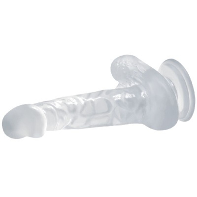 Dildo transparente com textura detalhada e base larga