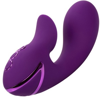 Vibrador roxo em silicone com botões e detalhes metálicos