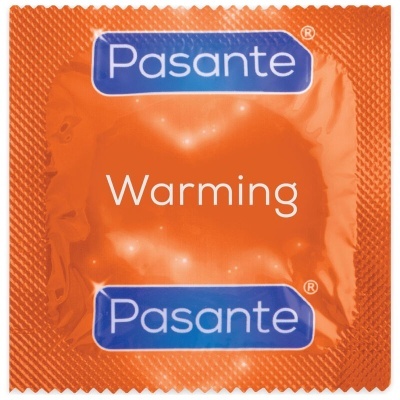 Embalagem laranja de preservativo Pasante Warming