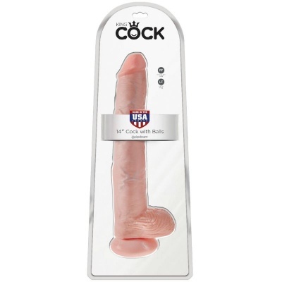 Dildo realista cor pele com ventosa e testículos em embalagem branca KING COCK