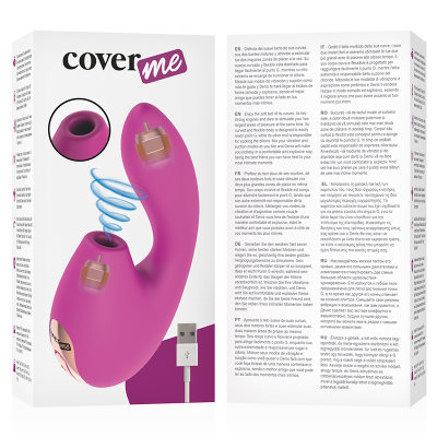 Embalagem rosa de vibrador coverme com cabo USB e texto multi-idiomas