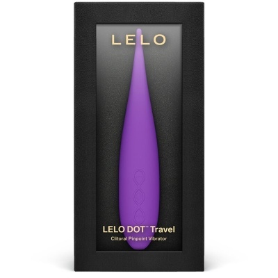 Vibrador pontual roxo LELO DOT Travel em caixa preta
