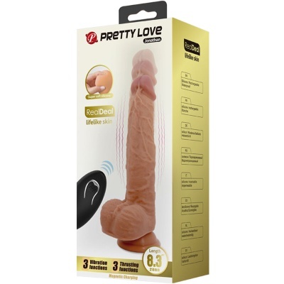 Embalagem do vibrador realista Pretty Love Jonathan com controle remoto preto.