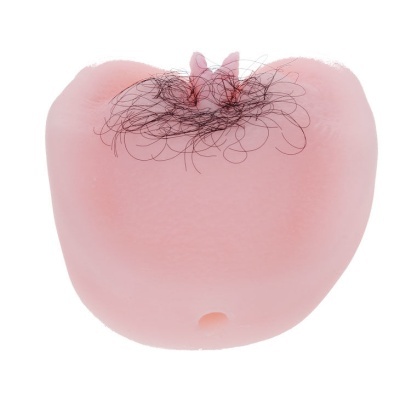 Brinquedo sexual em silicone cor de pele com pêlos artificiais pretos