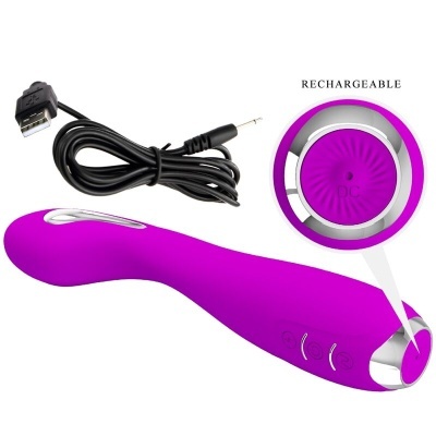 Vibrador roxo recarregável com cabo USB e botões de controlo
