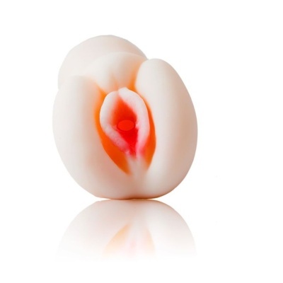 Objeto oval branco e rosa com cavidade vermelha e fundo branco