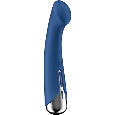 Vibrador azul curvado com base prateada