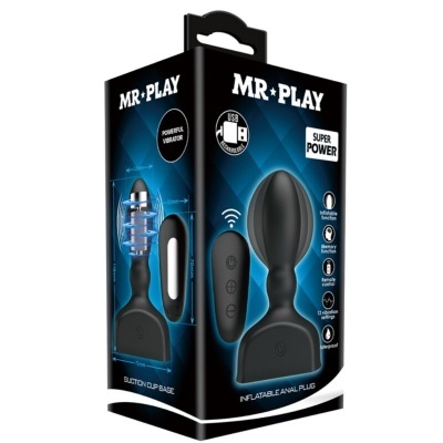 Embalagem do produto Mr. Play Inflatable Anal Plug com texto e imagens