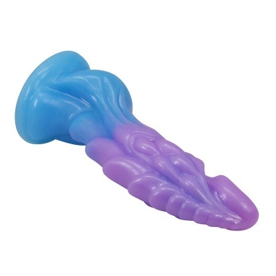Objeto texturizado azul e roxo em silicone