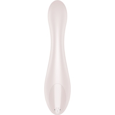 Vibrador rosa claro de silicone com formato curvado e textura lisa