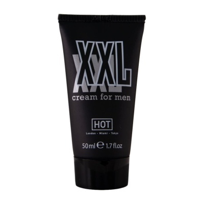 Tubo preto de creme para homens XXL com texto