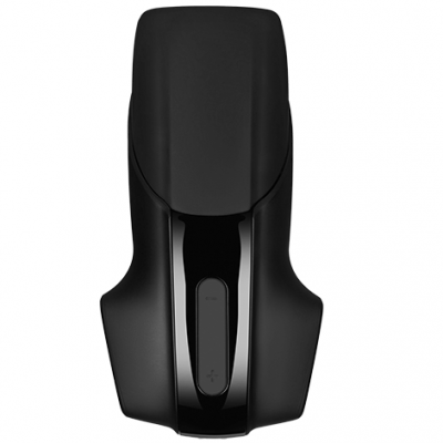 Dispositivo eletrónico preto com botão central e acabamento mate e brilhante