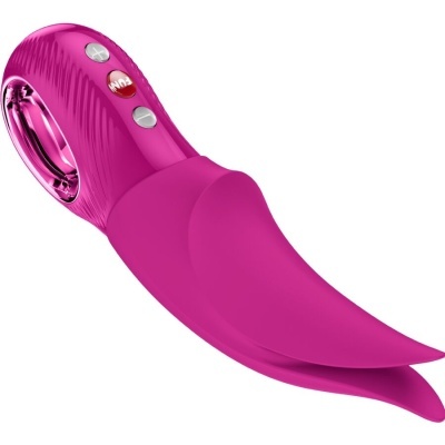 Vibrador rosa fúcsia com botões e detalhe metálico