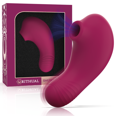 Vibrador roxo com embalagem roxa e texto ORITHUAL SHUSHU