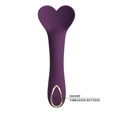 Vibrador roxo em formato de coração com botão de vibração