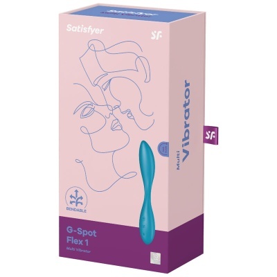 Embalagem de vibrador masculino Satisfyer rosa e roxa com ilustração linear de rostos e texto