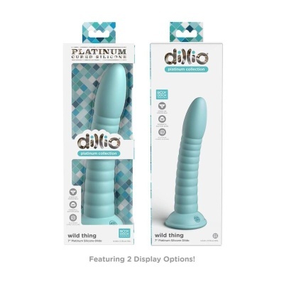 Dildo azul claro da coleção platinum da marca dillio com embalagem