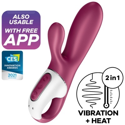 Vibrador roxo com punho branco e botões roxos, texto e selo CES Innovation Awards