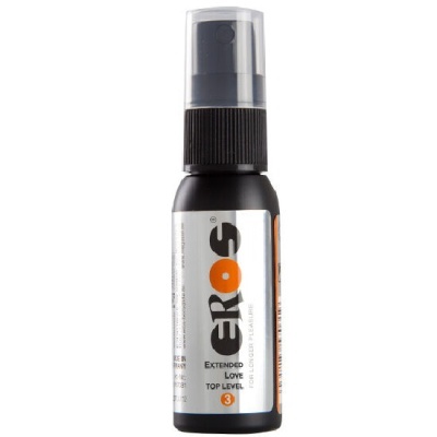 Frasco de spray preto com rótulo prateado e texto em preto e laranja