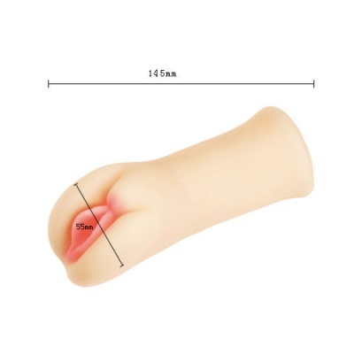 Molde anatómico de silicone cor de pele com abertura rosa e medidas