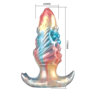 Plug anal multicolorido de silicone com textura e base em forma de âncora