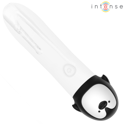 Vibrador transparente com cabeça de panda preto e branco e botão liga/desliga