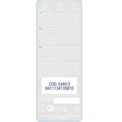 Etiqueta embalagem produto cosmético com texto informativo, código de barras e símbolos de reciclagem